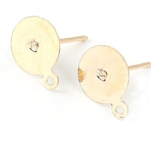 1 pair of ear chips round support 10 mm to glue gold metal