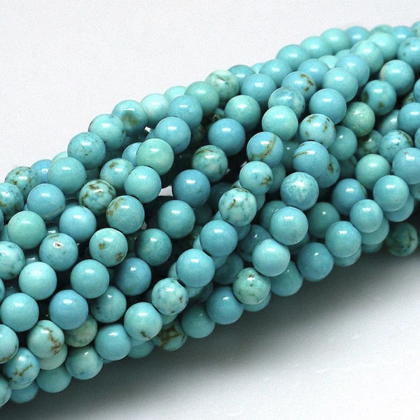 10 perles 6 mm en howlite naturelle couleur turquoise marbrée