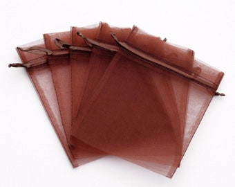 5 organza gift pouches 12 x 9 cm brown