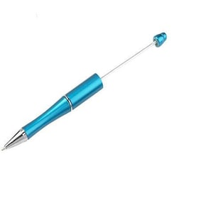 1 penna in acrilico blu turchese e metallo argentato da personalizzare con perle