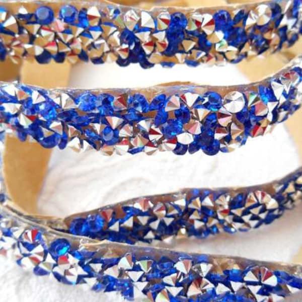 20 cm cordon 10 mm strass bleu ruban adhésif