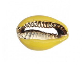 1 cowrie shell bead 20 mm natural galvanized gold yellow enamel