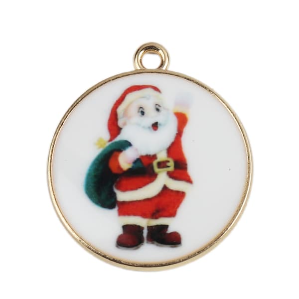 1 pendentif médaillon 28 mm noël rond métal doré et émail