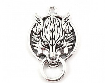 1 silver dragon wolf head connector pendant