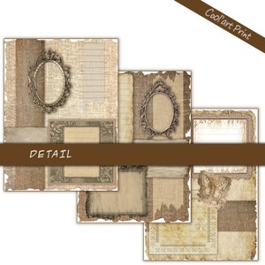 Grunge, scrapbook, sheet for scrapbooking, victorian style, decorative paper, stationery set, brown and beige, diy, digital scrapbook page