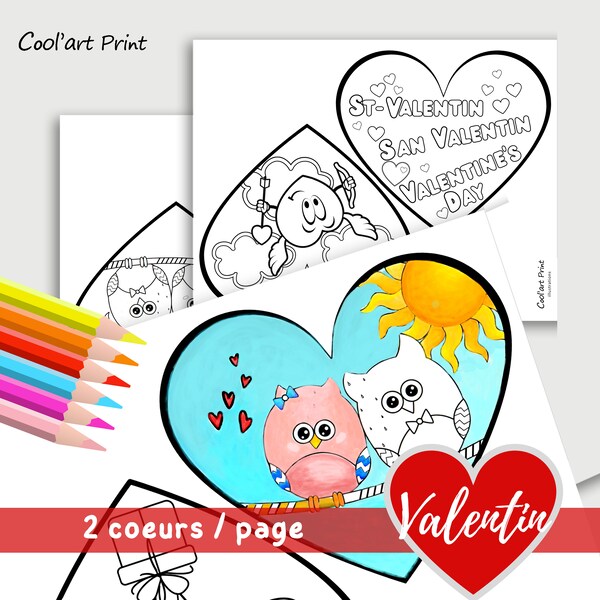 Coloriage pour enfants de St-Valentin. Fanions en coeur à colorier fêtedel'amour. Activité enfants. Coloriage banderole pour enfants.