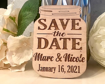 Mason jar save the dates, save the date wooden magnets, wedding magnets , wedding invitations