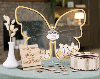 Butterfly sweet 16 guest book alternative gold, Princess sweet 15 mis quince butterfly guestbook alternative