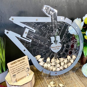 Transparent wedding guest book alternative Falcon, Birthday guest book, Millennium falcon wedding sign in book