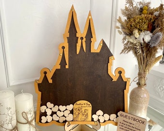 Cinderella Castle wedding guest book alternative, Fairy tale guest book frame, Castle wedding guest book,  Wooden guestbook alternative