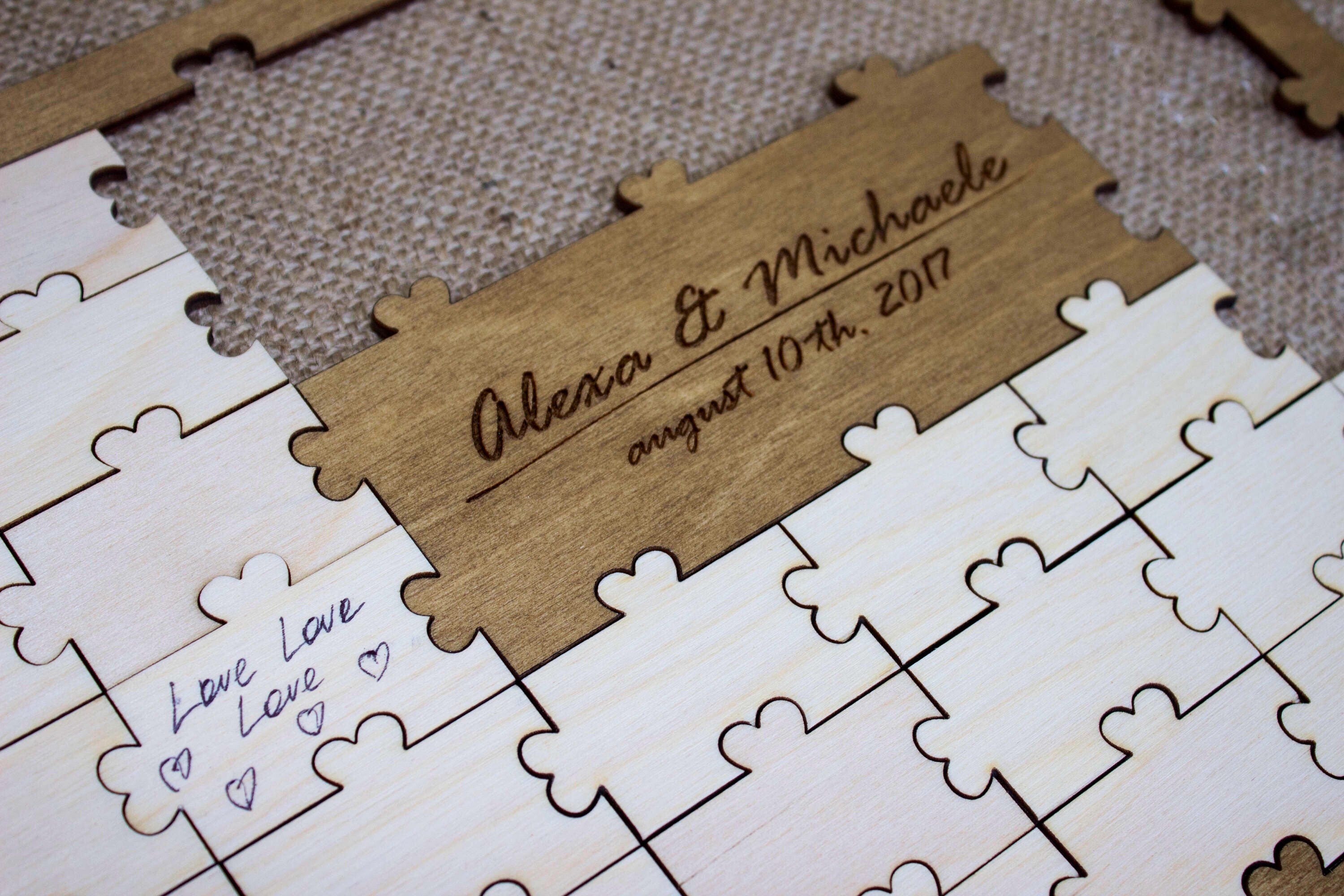 Wedding puzzle guest book alternative wedding wooden Etsy