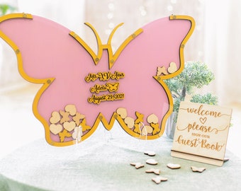 Pink Butterfly sweet 16 guest book alternative, Crown sweet 15 mis quince butterfly guestbook alternative