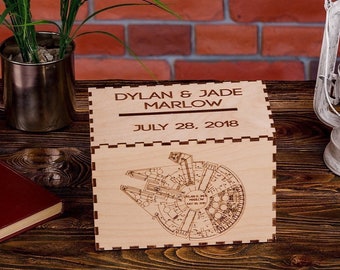 Millennium Falcon wedding card box with slot wedding gift, Birthday card box, Rustic card box