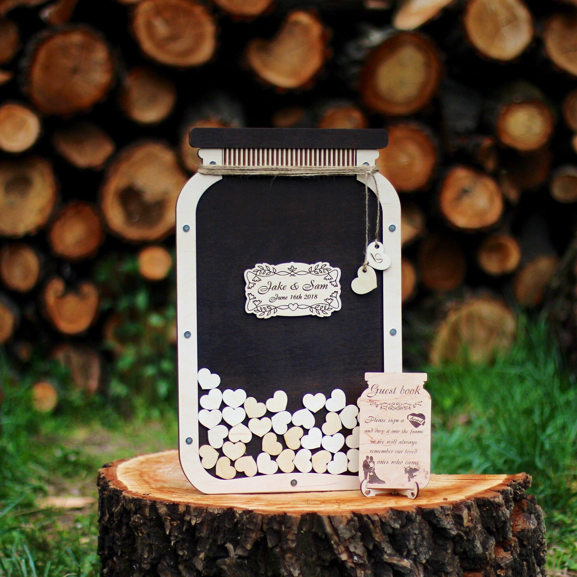 Mason Jar wedding guest book alternative wood Mason jar Etsy