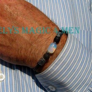 Men Leather / vegan cord, stone bracelet Opal / Moonstone Lava, healing crystal, Stack set men BRACELET Tibetan silver. Men/couple gift