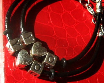 Couple Leather Be my Valentine Bracelets, personalized, Engagement bracelets, Silver heart/ inscription Be my Valentine/ LOVE, couple gift