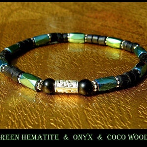 Men Beaded stone Bracelet Green Hematite,Black Onyx Healing men women stack BRACELET, Slim minimalist set Bracelet, Men/couple gift