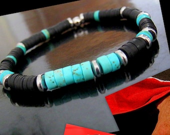 Men TURQUOISE Tourmaline bracelet Lava Hematite Bracelet stone Protection Prosperity couple gift
