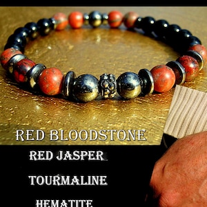 Red JASPER Bloodstone, Hematite Onyx Lava Men BRACELET Prosperity protection Fertility Bracelet. men gift