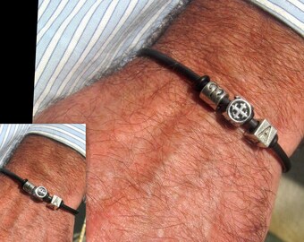 Men silver CROSS Skull punk Personalized cord vegan /Leather bracelet, Initial & Zodiac Silver, protection bracelet, Men women Gift