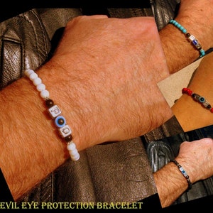 Men/Woman Mother of pearl Evil Eye stone Personalized BRACELET for Protection Onyx Turquoise Lava hematite Bracelet mala Men /Woman Gift