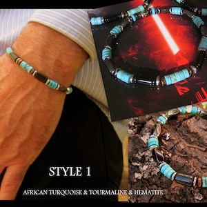 BRACELET Homme Pierre Turquoise Tourmaline Aigue-marine Lapis lazuli Jaspe Sanguin Onyx Lave Hematite Argent Cadeau homme Protection BRACELET STYLE 1