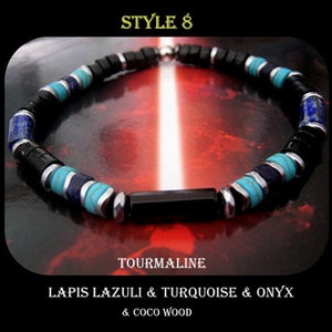 BRACELET Homme Pierre Turquoise Tourmaline Aigue-marine Lapis lazuli Jaspe Sanguin Onyx Lave Hematite Argent Cadeau homme Protection BRACELET STYLE 8