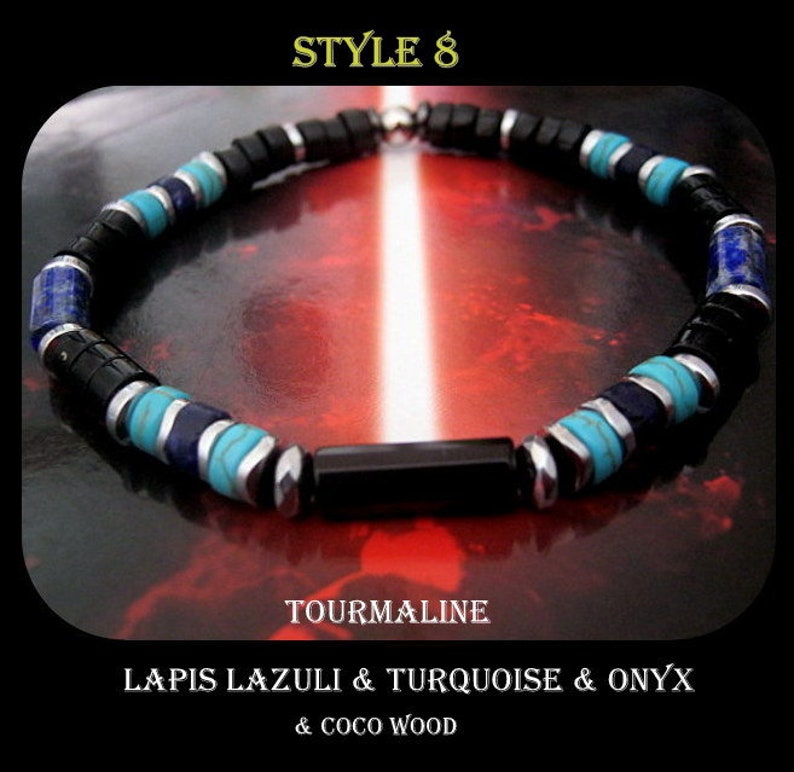 BRACELET Homme Pierre Turquoise Tourmaline Aigue-marine Lapis lazuli Jaspe Sanguin Onyx Lave Hematite Argent Cadeau homme Protection BRACELET STYLE 8