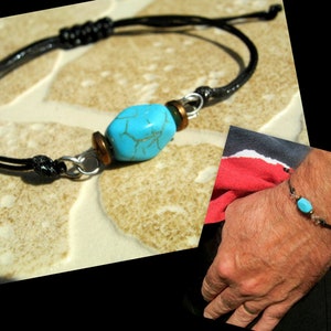 TURQUOISE stone men bracelet thin Cord slice knot Bracelet, Healing crystal, Stack slim set surfer bracelet Men/women / couple gift,