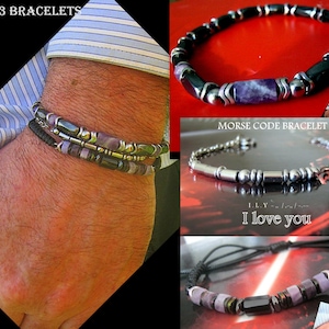Men SET bracelets AMETHYST stone Tourmaline, Hematite, Stainless steel chain, Healing protection bracelet Men, women, couple gift