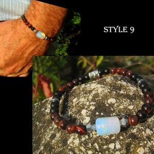 Men stone Opal Bracelet Tourmaline Hematite Onyx Tiger eye Moonstone, bestseller Healing protection bracelet men, women, couple gift STYLE 9 T.E. RED