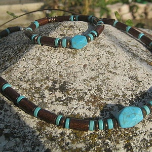 Collier Homme pierre naturelle TURQUOISE Perles bois du coco Set bijoux unisex tribal ethnique, Cadeau Decembre homme/femme/COUPLE image 7