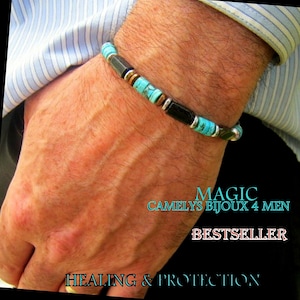 Men bracelet TURQUOISE Tourmaline Aquamarine Lapis Lazuli Bloodstone Onyx Hematite Tiger Eye Kyanite Bracelet Protection Prosperity men gift