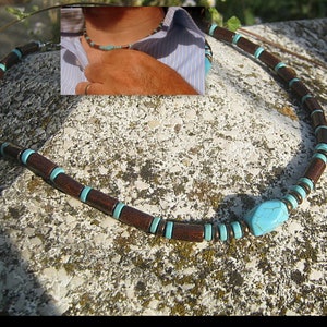 Collier Homme pierre naturelle TURQUOISE Perles bois du coco Set bijoux unisex tribal ethnique, Cadeau Decembre homme/femme/COUPLE necklace style 2