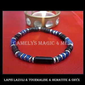 Men Bracelet LAPIS LAZULI Tourmaline Turquoise Obsidian Onyx Lava Protection Prosperity Healing bracelet. Men/women/couple September gift.