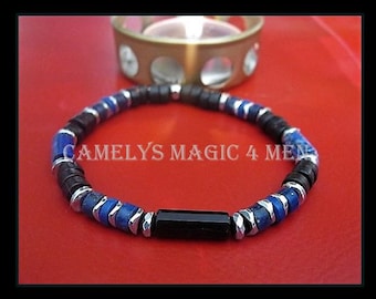 Men Bracelet LAPIS LAZULI Tourmaline Turquoise Obsidian Onyx Lava Protection Prosperity Healing bracelet. Men/women/couple September gift.