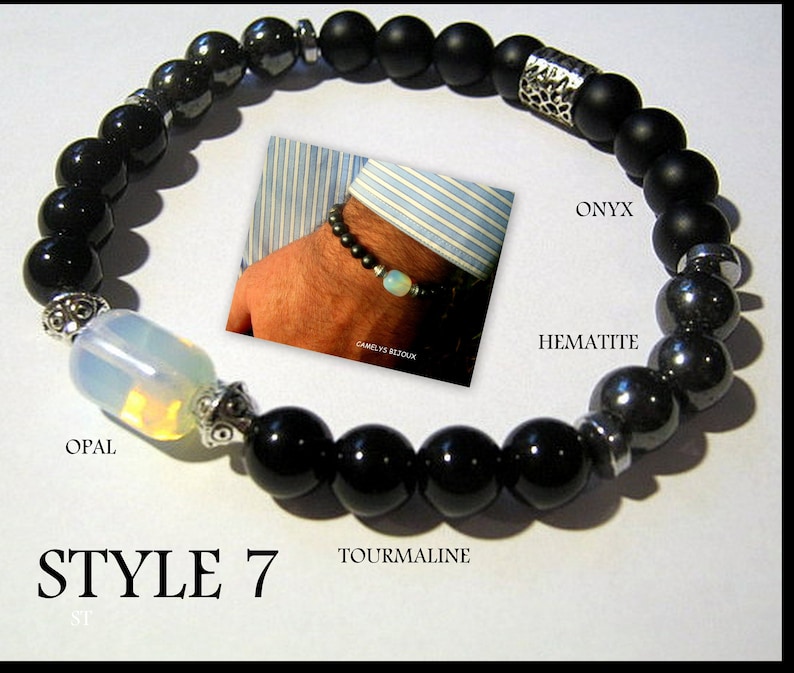 Men stone Opal Bracelet Tourmaline Hematite Onyx Tiger eye Moonstone, bestseller Healing protection bracelet men, women, couple gift 1 bracelet style 7