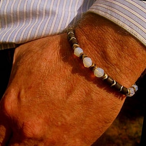 Opal stone spiritual men Bracelet, Lava Hematite, Moonstone, silver beads. Mala stack bracelets, Healing crystal, men/women/couple gift.