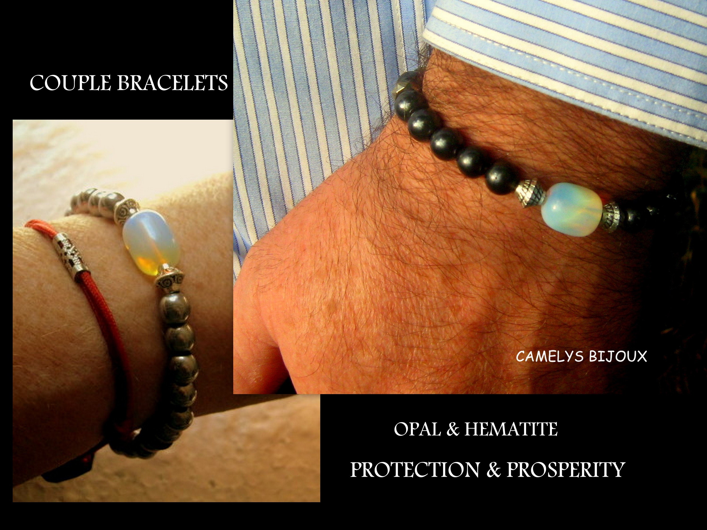Couple Stone Opal Spiritual Bracelets Hematite Moonstone Etsy