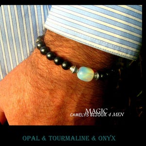 Men Opal stone Bracelet Tourmaline Tiger eye Onyx Moonstone Hematite silver, Healing protection bracelet men, women, couple gift