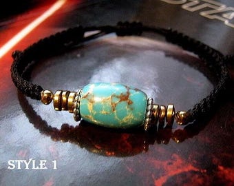 Men blue African TURQUOISE Hematite bracelet Cord black red slice knot Bracelet, Healing crystal, Stack slim set surfer bracelet Men gift