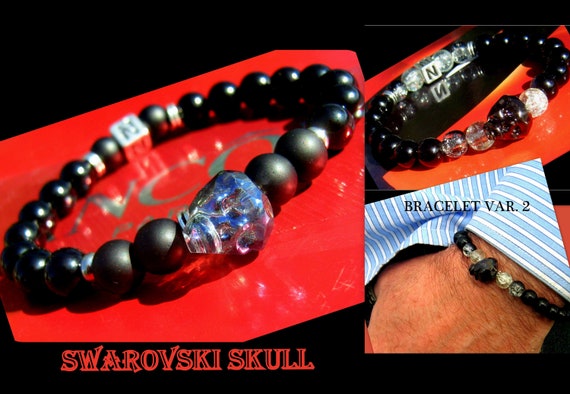 Men Swarovski SKULL Bracelet Men Custom Punk Bracelet Tourmaline ONYX Stone Blue black Crystal Skull Beaded Bracelets Men Couple Gift Etsy Australia