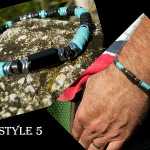 BRACELET Homme Pierre Turquoise Tourmaline Aigue-marine Lapis lazuli Jaspe Sanguin Onyx Lave Hematite Argent Cadeau homme Protection BRACELET STYLE 5