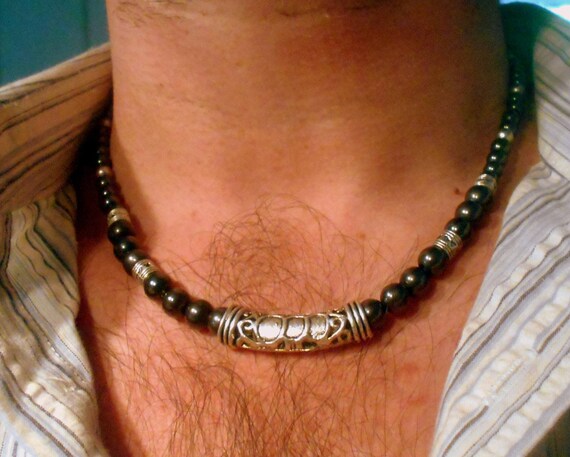 Collier Homme GAVU En Hématite Et Perles D'Acier - 50 Cm, Fermoir Mousqueton, Style Moderne