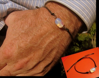 Feines OPAL-Surferstein-Herrenarmband, verstellbares veganes Kordel-Minimalistenarmband, Heilkristalle, Geschenk für Männer/Paare, Camelys-Schmuck