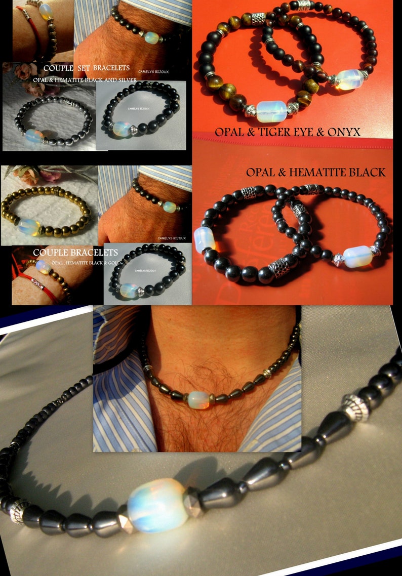 Men stone Opal Bracelet Tourmaline Hematite Onyx Tiger eye Moonstone, bestseller Healing protection bracelet men, women, couple gift image 10