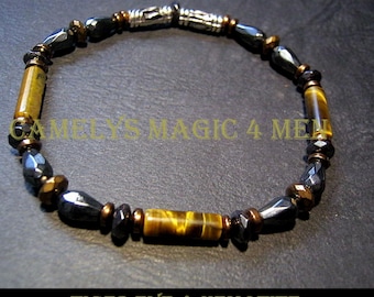 Men TIGER EYE Bracelet Hematite Prosperity protection healing Bracelet. men/women gift