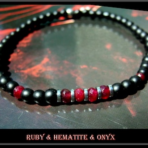 Kleine RUBY Onyx Toermalijn Black Diamond Spinel-armband, helende bescherming slanke armband mannen vrouwen paar december cadeau geboortesteen juli