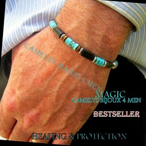 Men bracelet TURQUOISE Tourmaline Onyx Lava Hematite Imperial Jasper Peridot, multicolor Bracelet Protection Prosperity men gift