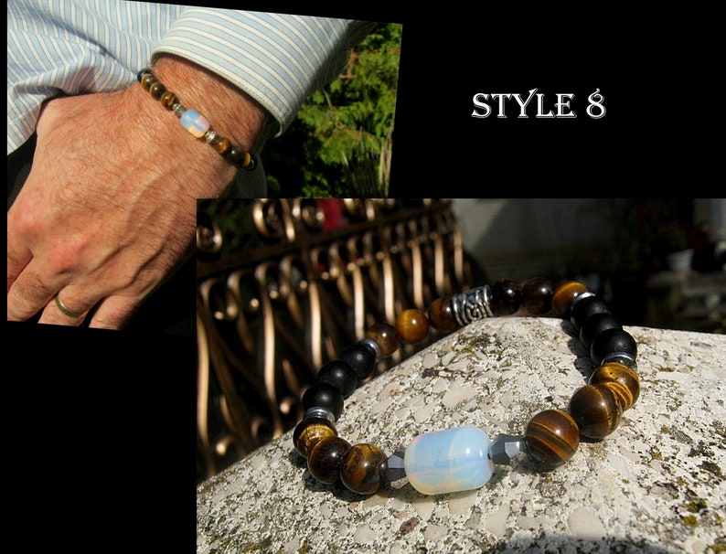 Men stone Opal Bracelet Tourmaline Hematite Onyx Tiger eye Moonstone, bestseller Healing protection bracelet men, women, couple gift 1 bracelet style 8